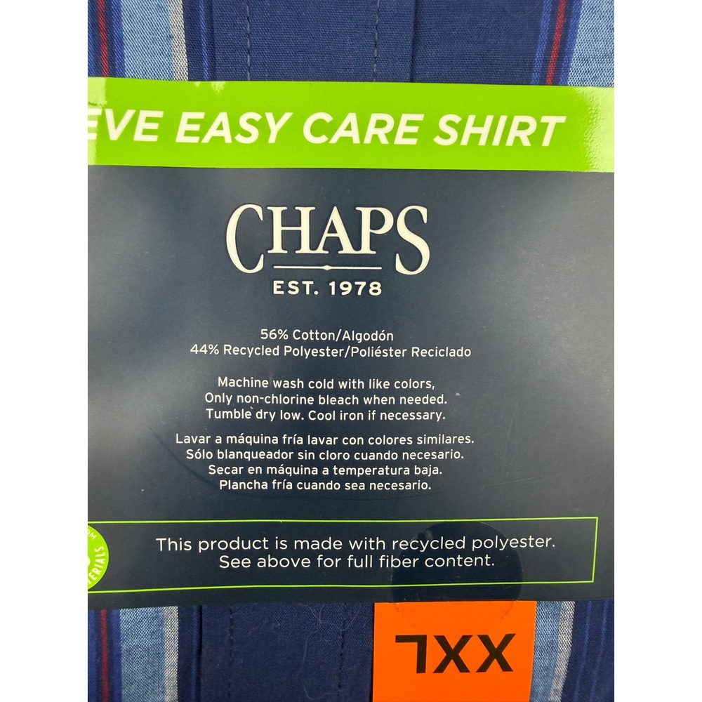 Chaps Easy Care Shirt Mens XXL Blue Plaid Short Sleeve Classic Fit Button Down - Picture 5 of 6